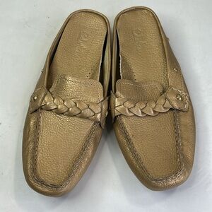 Cole Haan metallic Leather Loafer Mules Size 7 slide braid detail